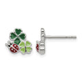 Sterling Silver Enameled Ladybug & Two Clovers Post Earrings