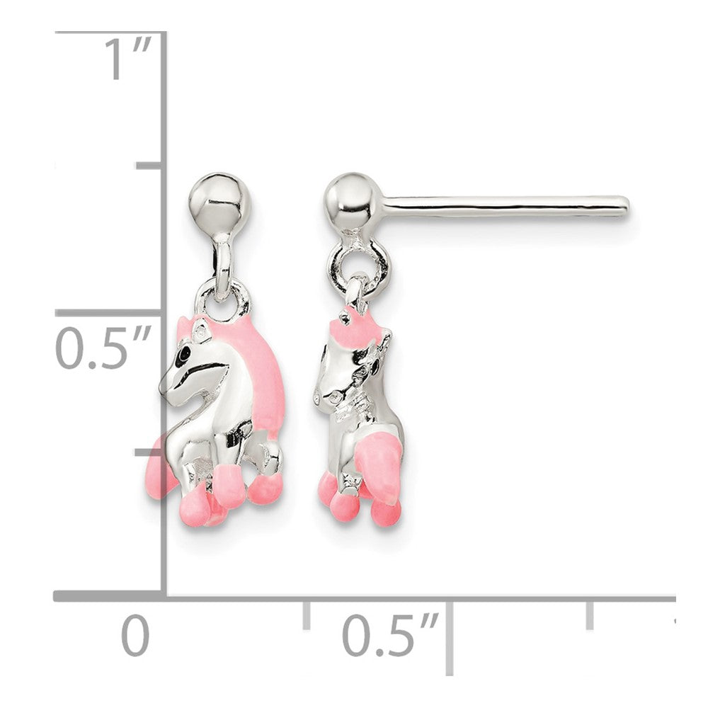 Sterling Silver Pink Enamel Horse Post Dangle Earrings