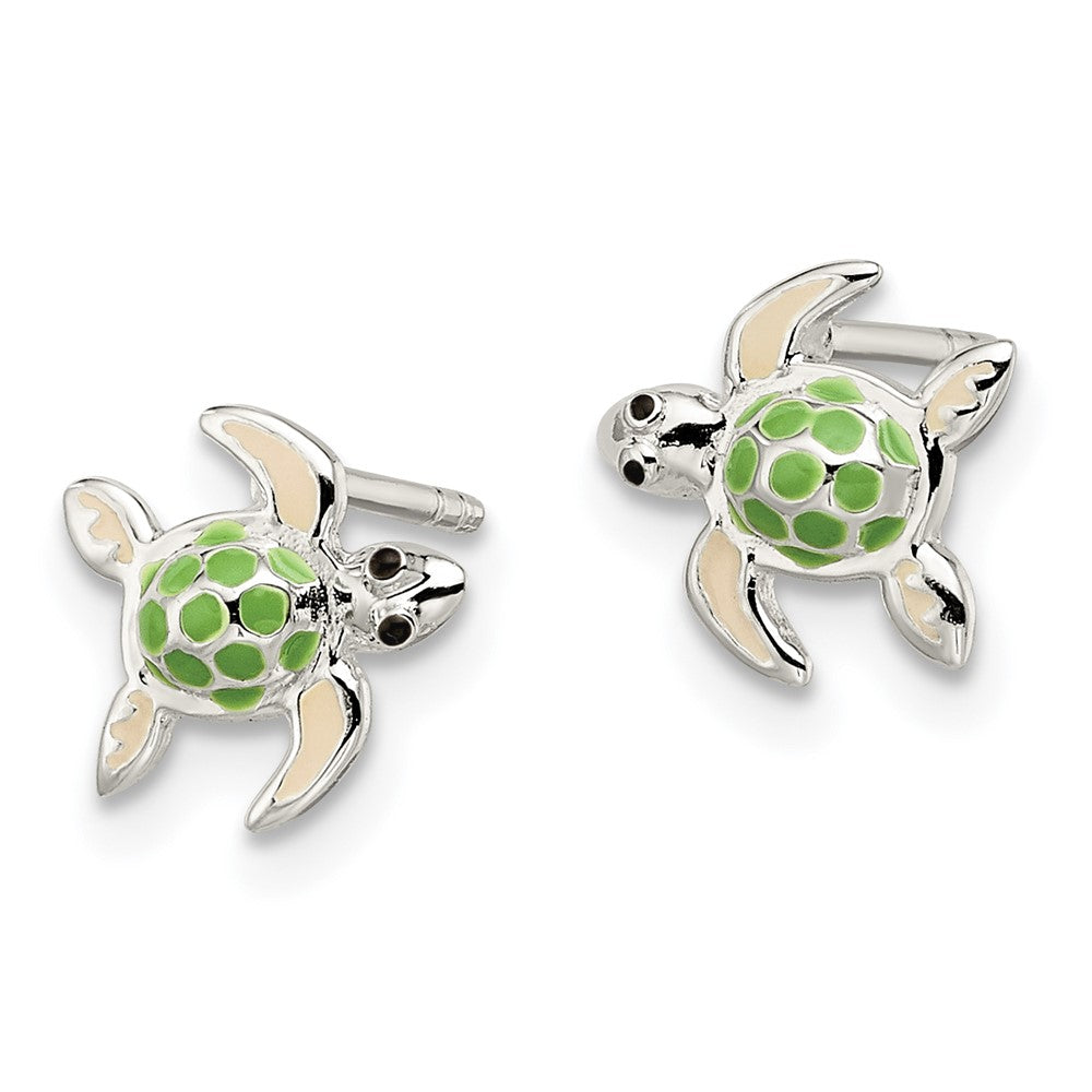 Sterling Silver Multi-color Enameled Sea Turtle Post Earrings