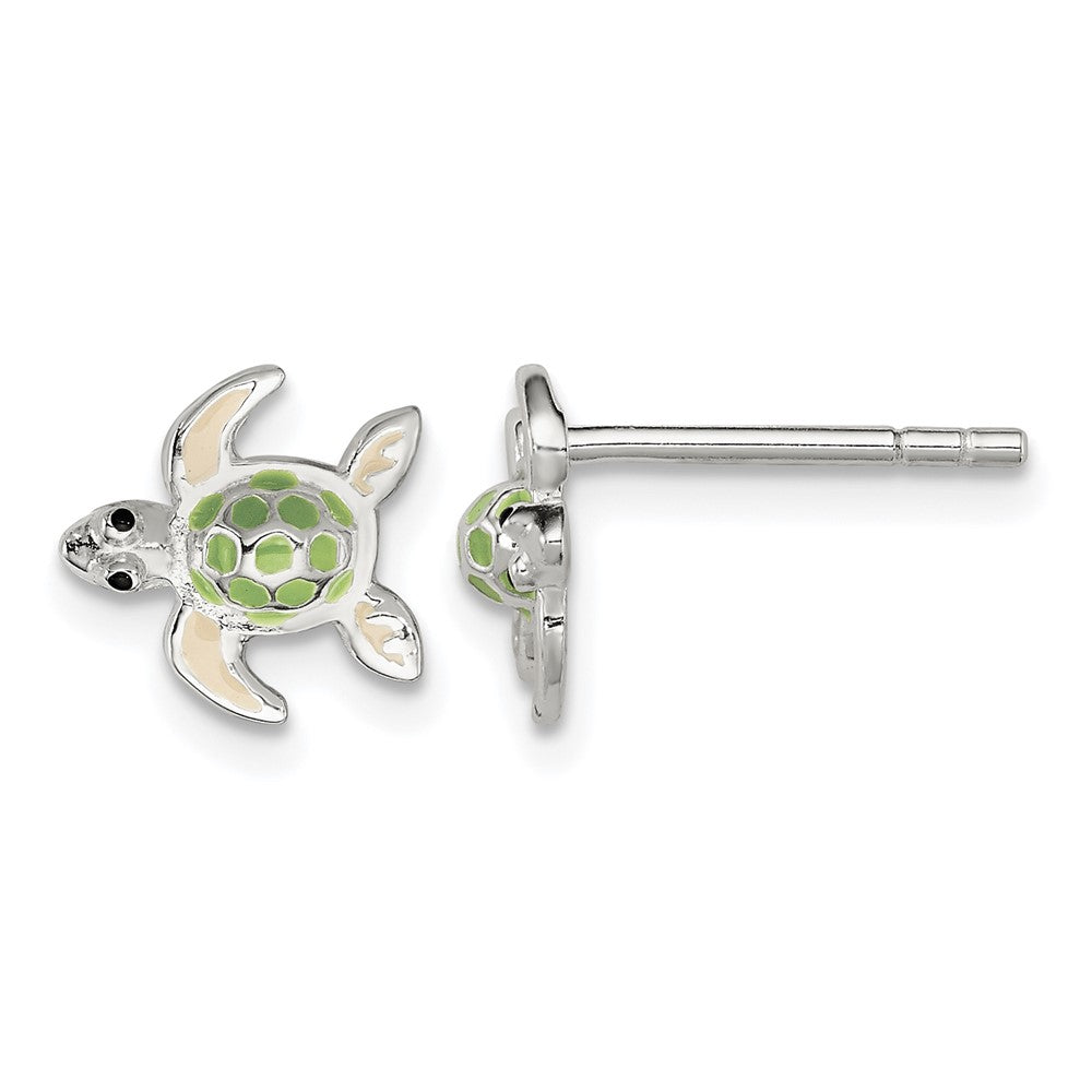 Sterling Silver Multi-color Enameled Sea Turtle Post Earrings