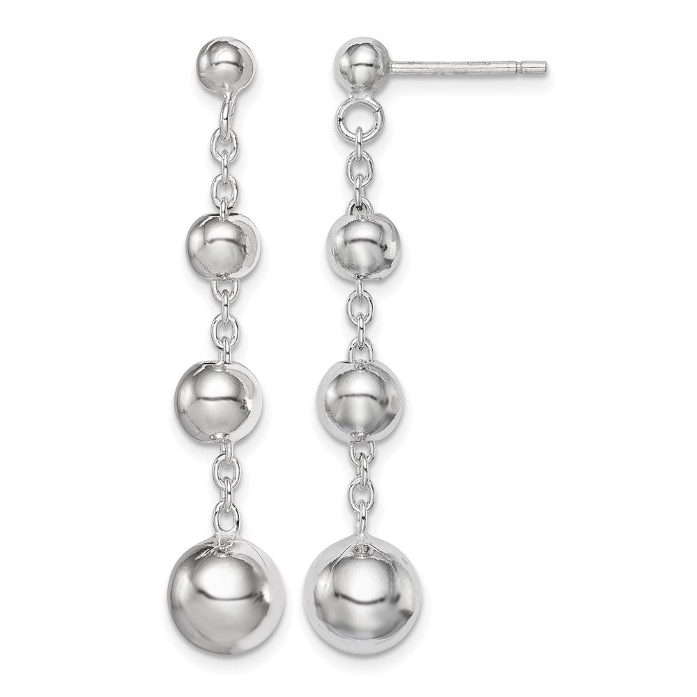 Sterling Silver Rhod-plated Polished Graduated Beaded Post Dangle Earrings