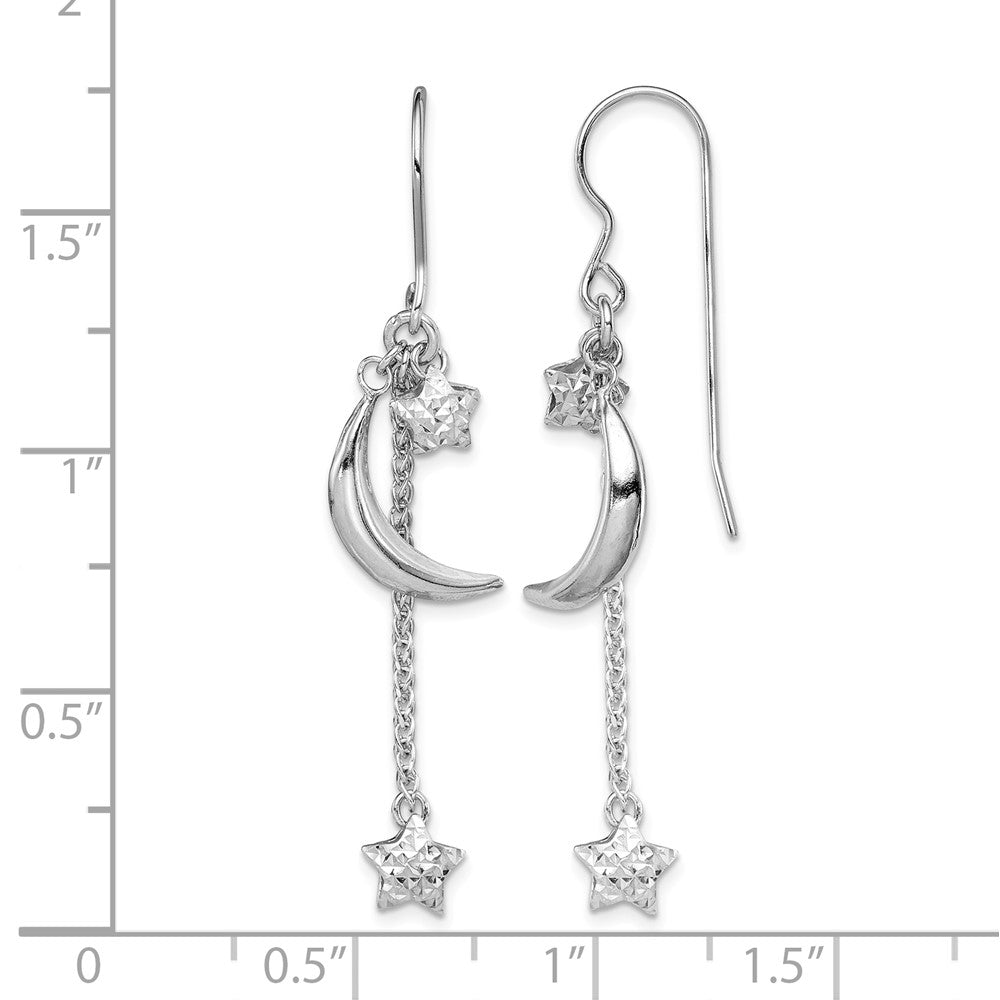 Sterling Silver Rhodium-plated D/C Puffed Star and Moon Earrings