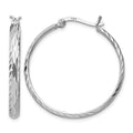 Sterling Silver Rhodium-plated 2.5mm Textured Round Hoops