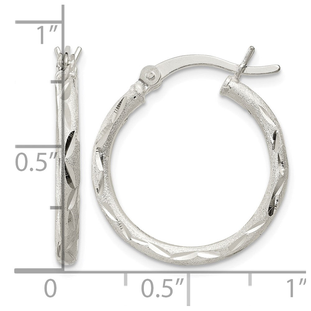 Sterling Silver Satin Diamond-cut 2x20mm Hoop Earrings