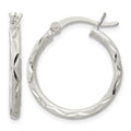 Sterling Silver Satin Diamond-cut 2x20mm Hoop Earrings