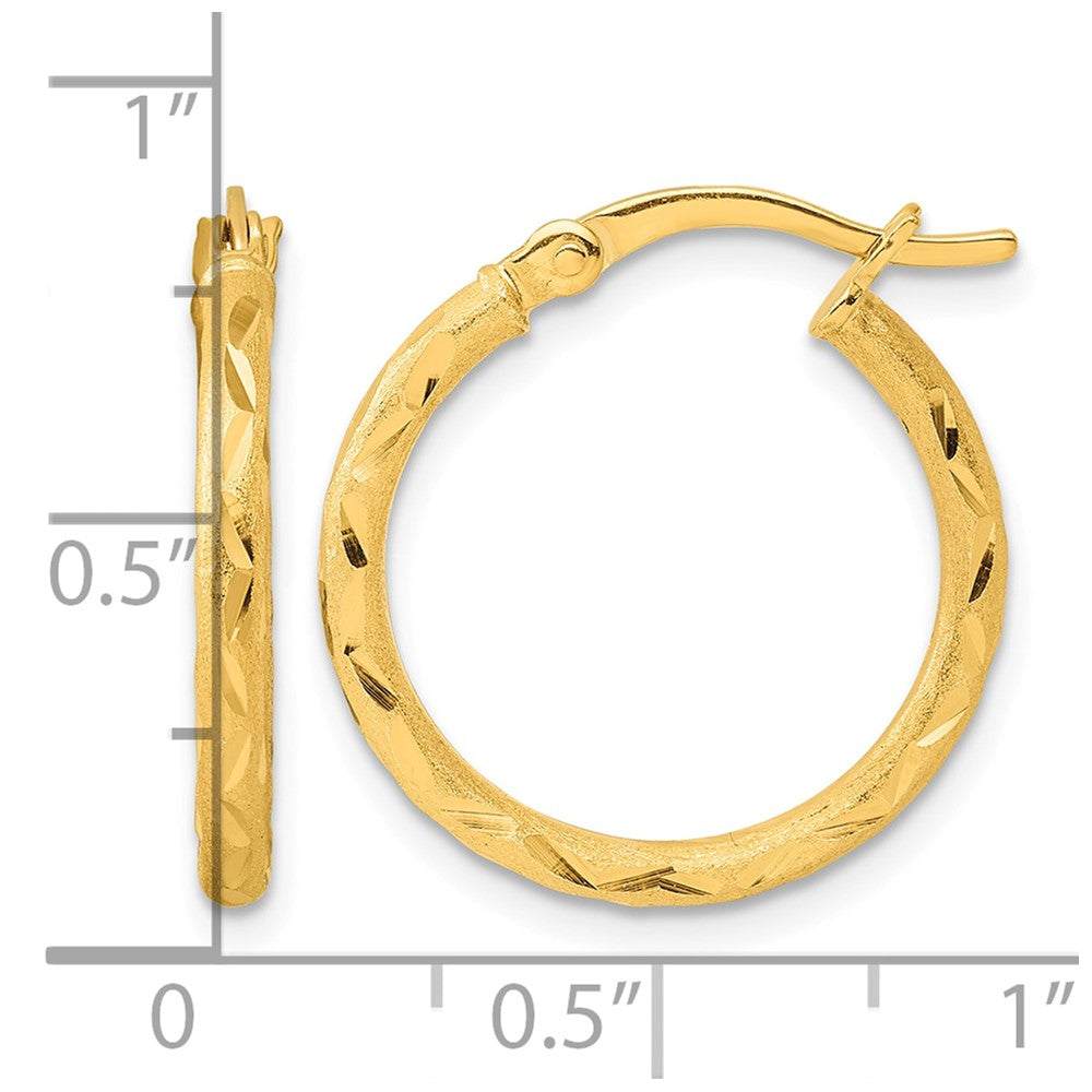Sterling Silver Gold-tone Satin Diamond-cut 2x20mm Hoop Earrings