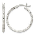 Sterling Silver Satin Diamond-cut 2x25mm Hoop Earrings