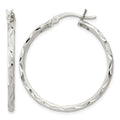 Sterling Silver Satin Diamond-cut 2x31mm Hoop Earrings