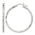 Sterling Silver Satin Diamond-cut 2x35mm Hoop Earrings