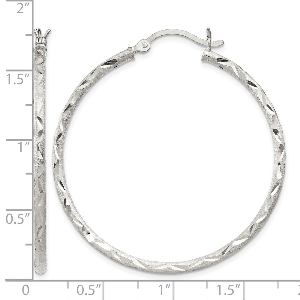 Sterling Silver Satin Diamond-cut 2x40mm Hoop Earrings