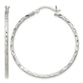 Sterling Silver Satin Diamond-cut 2x40mm Hoop Earrings