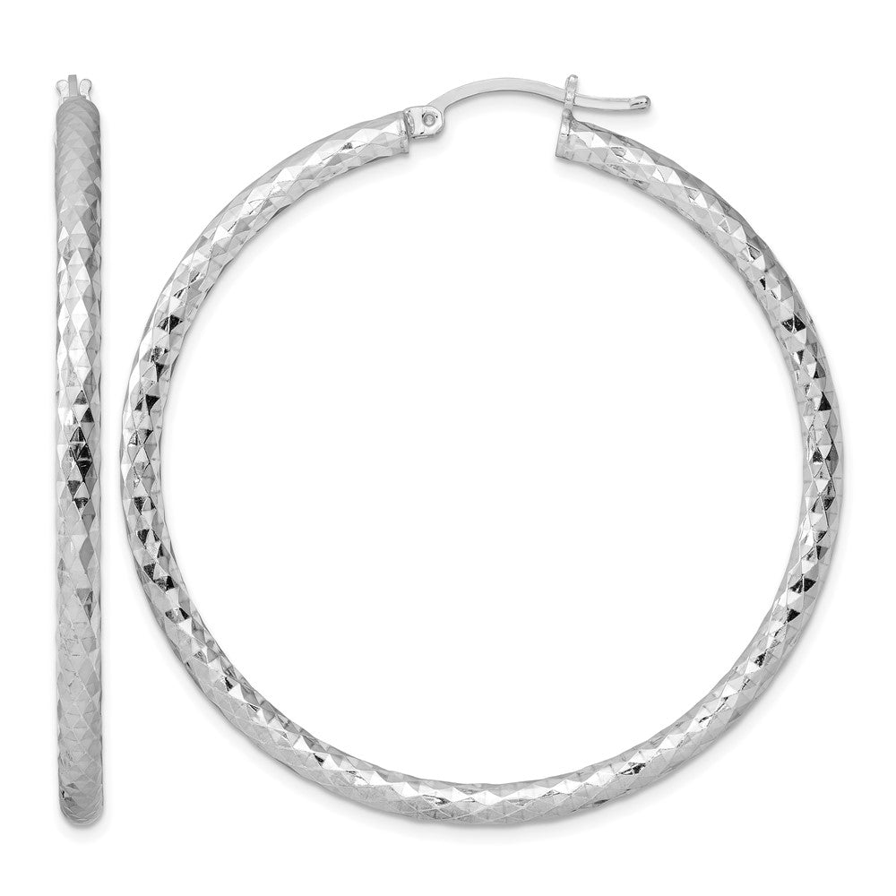 Sterling Silver Rhodium-plated Textured 3x50mm Hoop Earrings