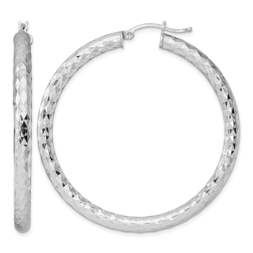 Sterling Silver Rhodium-plated Textured 4x50mm Hoop Earrings