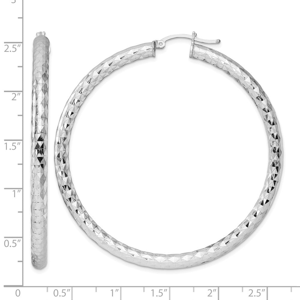 Sterling Silver Rhodium-plated Textured 4x60mm Hoop Earrings
