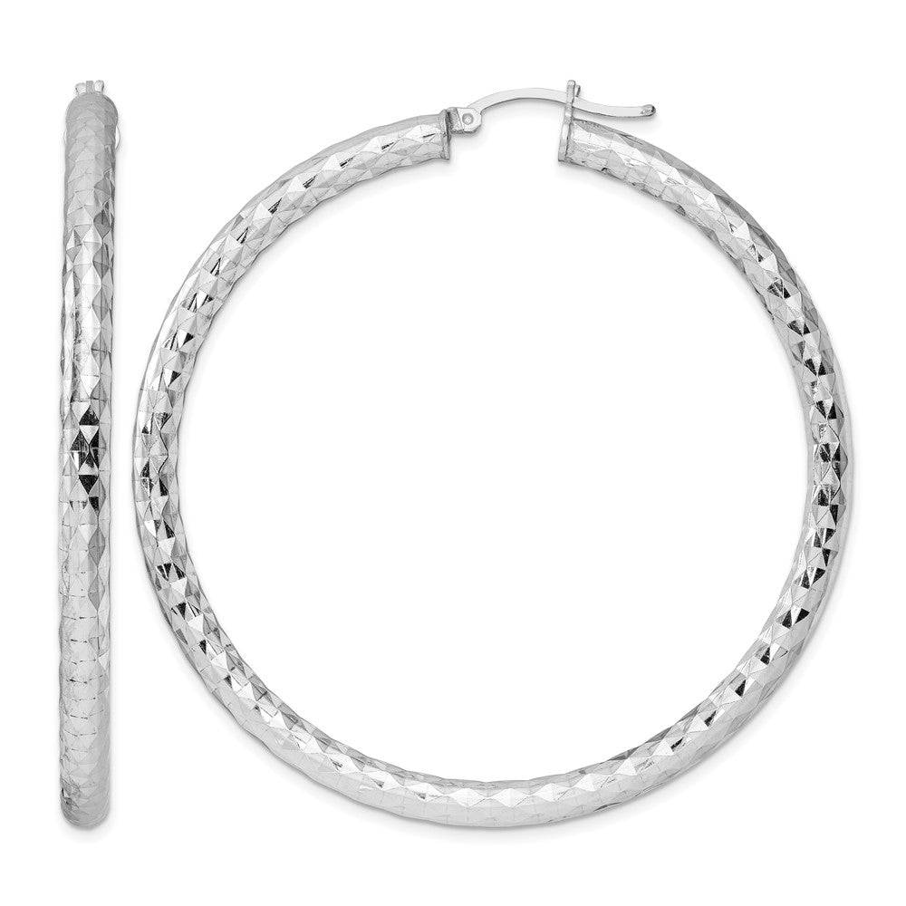 Sterling Silver Rhodium-plated Textured 4x60mm Hoop Earrings
