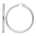 Sterling Silver Rhodium-plated Textured 4x60mm Hoop Earrings