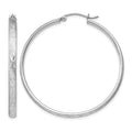 Sterling Silver Rhodium-plated 3mm Satin Diamond-cut Hoop Earrings