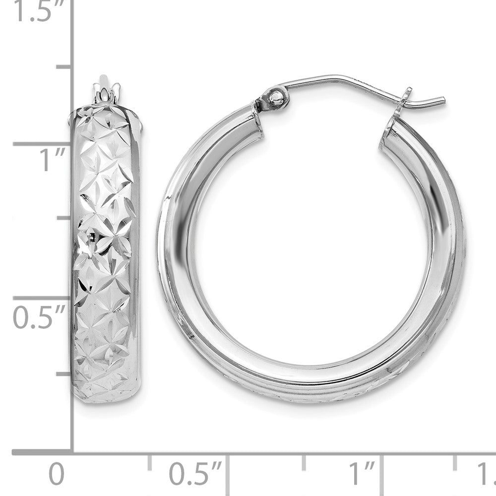 Sterling Silver Rhodium-plated Diamond Cut 5mm Hoop Earrings