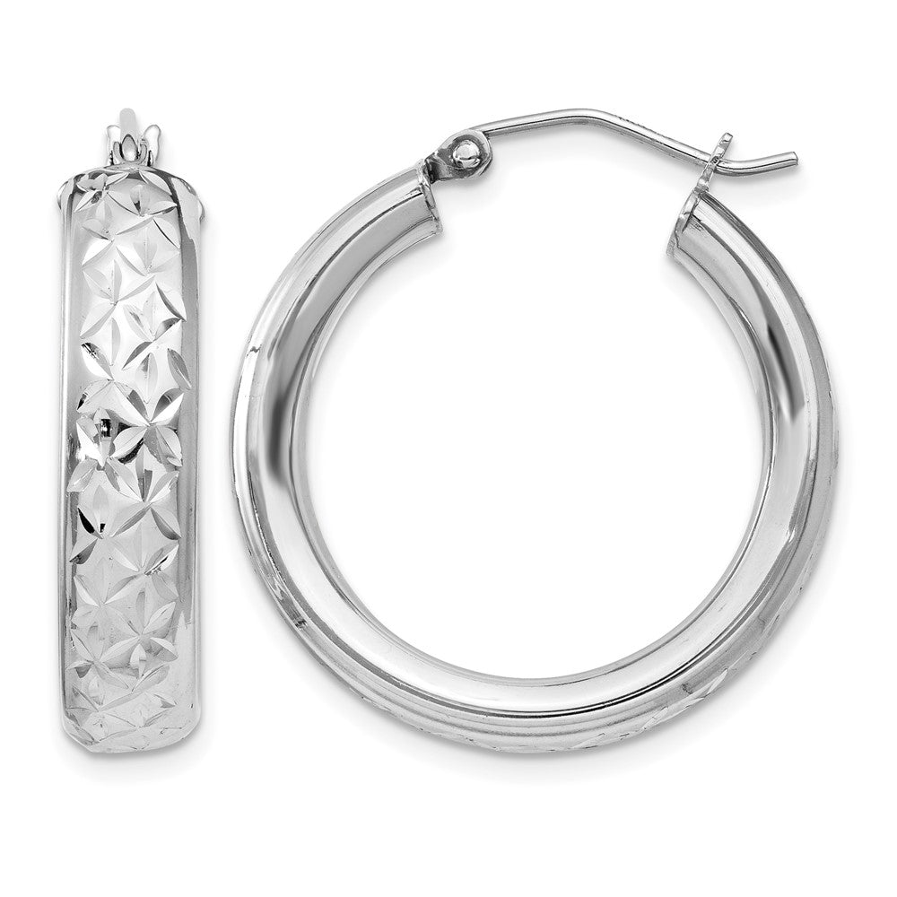 Sterling Silver Rhodium-plated Diamond Cut 5mm Hoop Earrings