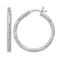 Sterling Silver 2.5mm Diamond-cut Laser-cut Hinged Hoop Earrings