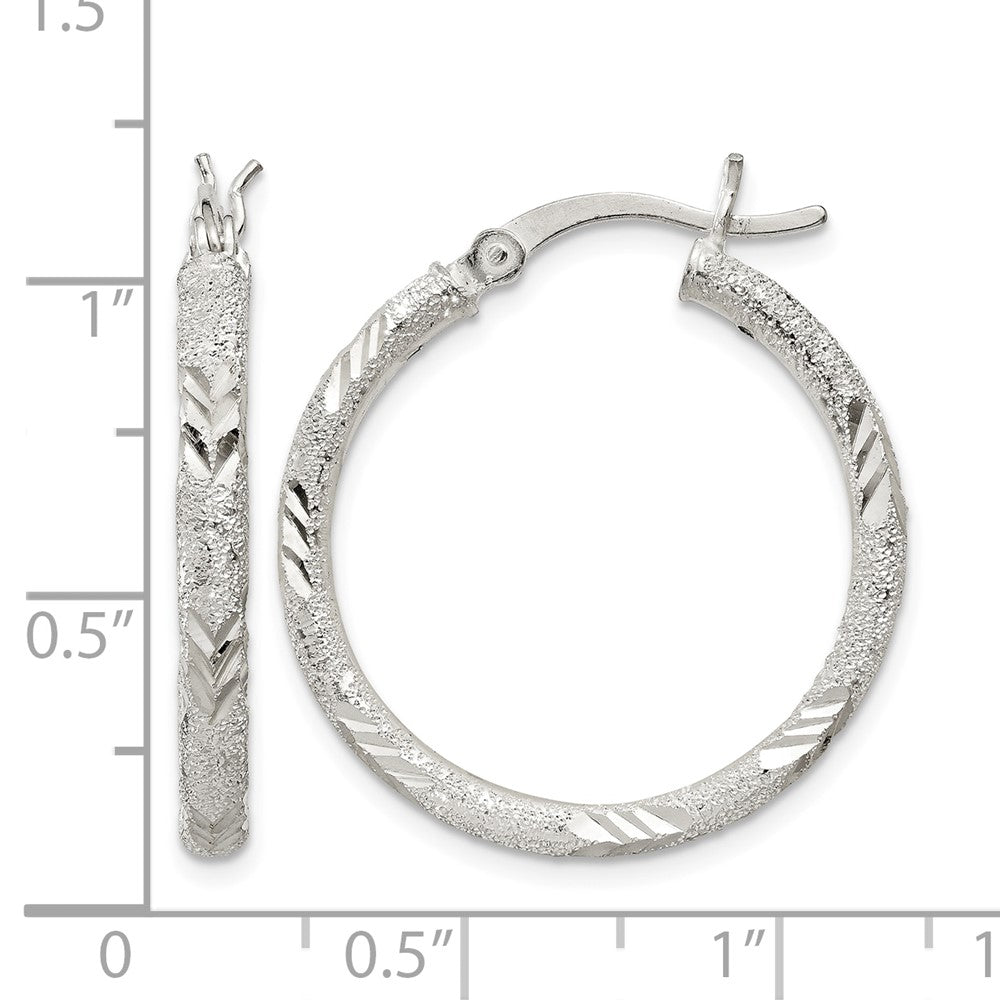 Sterling Silver 2.5mm Diamond-cut Laser-cut Hinged Hoop Earrings