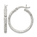 Sterling Silver 2.5mm Diamond-cut Laser-cut Hinged Hoop Earrings