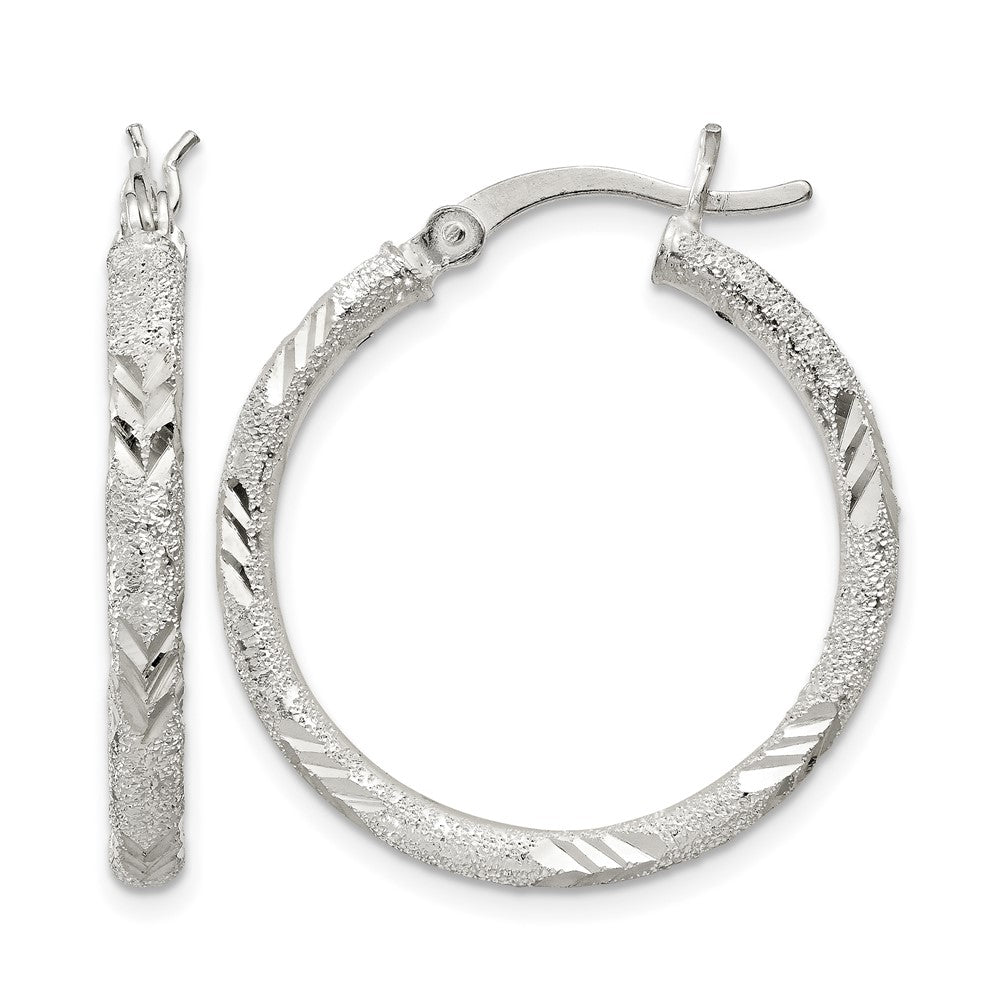 Sterling Silver 2.5mm Diamond-cut Laser-cut Hinged Hoop Earrings