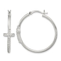 Sterling Silver Polished CZ Cross 2.5mm Round Hoop Earrings