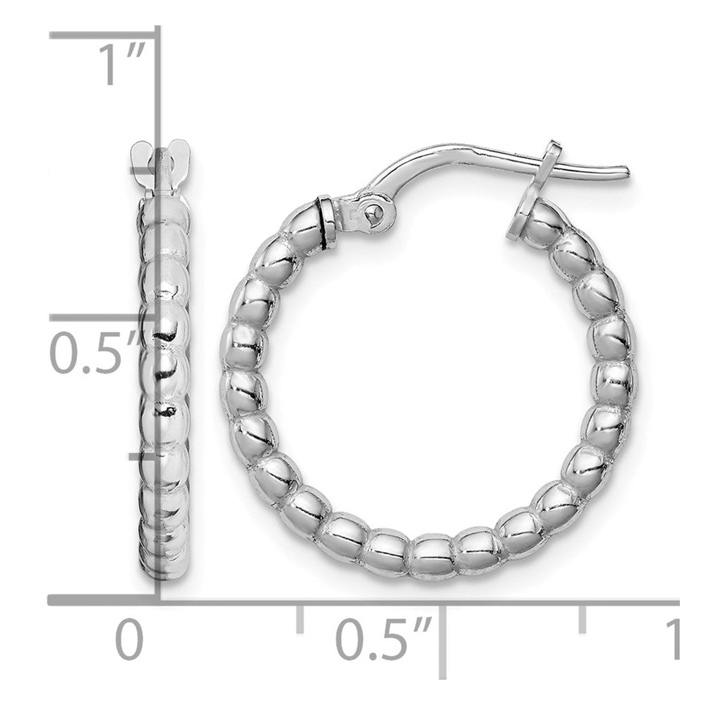Sterling Silver Rhodium-plated Beaded 3x15mm Hoop Earrings
