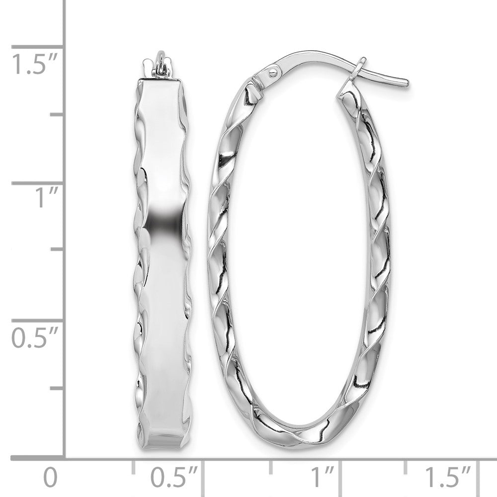 Sterling Silver RH-plated Scalloped Edge 5mm Oval Hoop Earrings