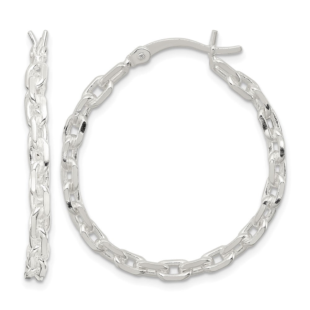 Sterling Silver Polished Cable Chain 3x30mm Hoop Earrings