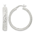 Sterling Silver Satin & Diamond-cut 5mm Round Hoop Earrings