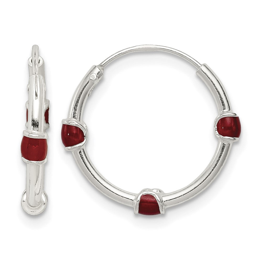Sterling Silver Polished Red Enamel Endless Hoop Earrings