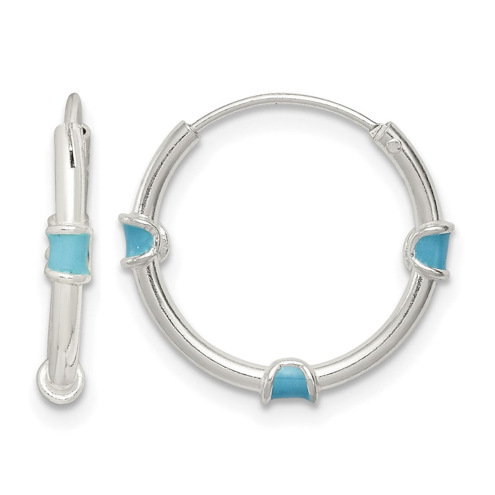 Sterling Silver Polished Light Blue Enamel Endless Hoop Earrings
