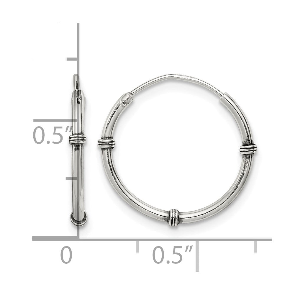 Sterling Silver Polished and Antiqued Endless Hoop Earrings