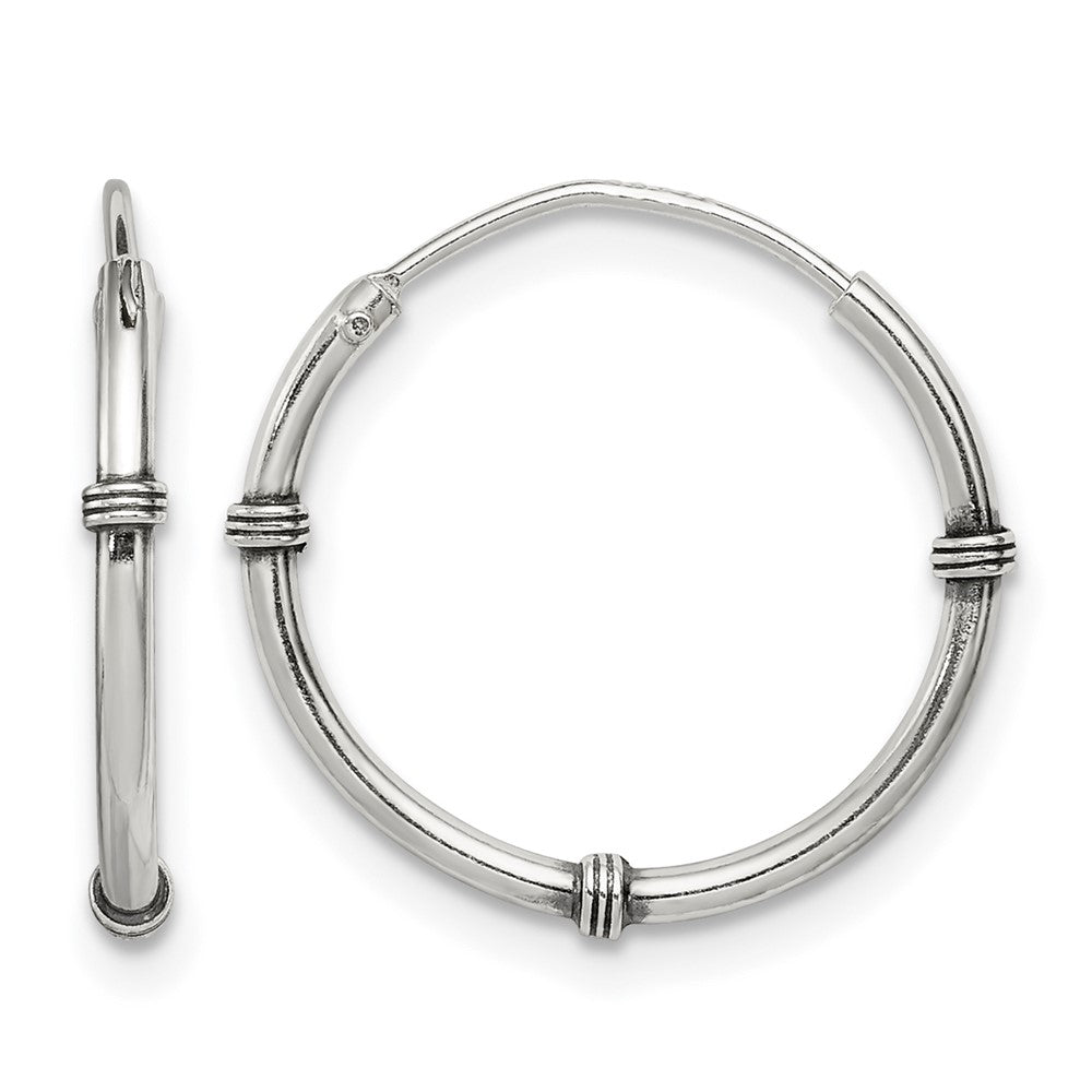 Sterling Silver Polished and Antiqued Endless Hoop Earrings
