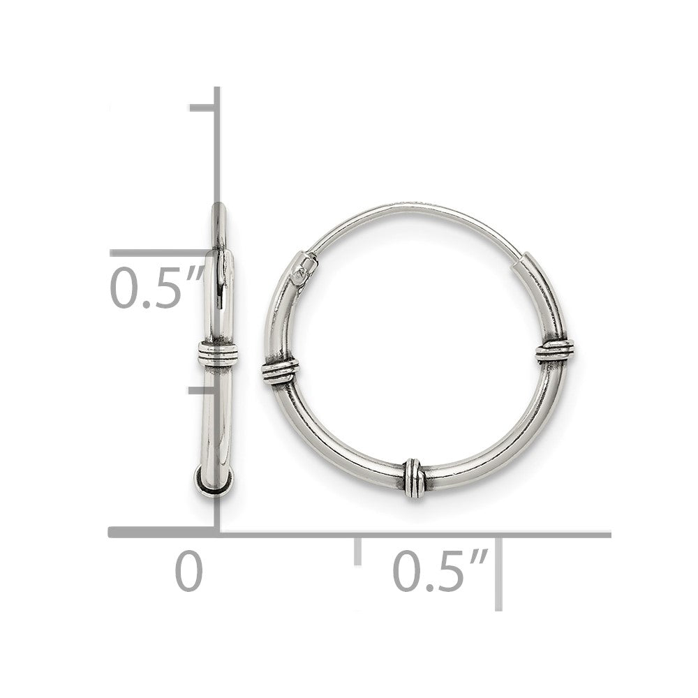 Sterling Silver Polished and Antiqued Endless Hoop Earrings