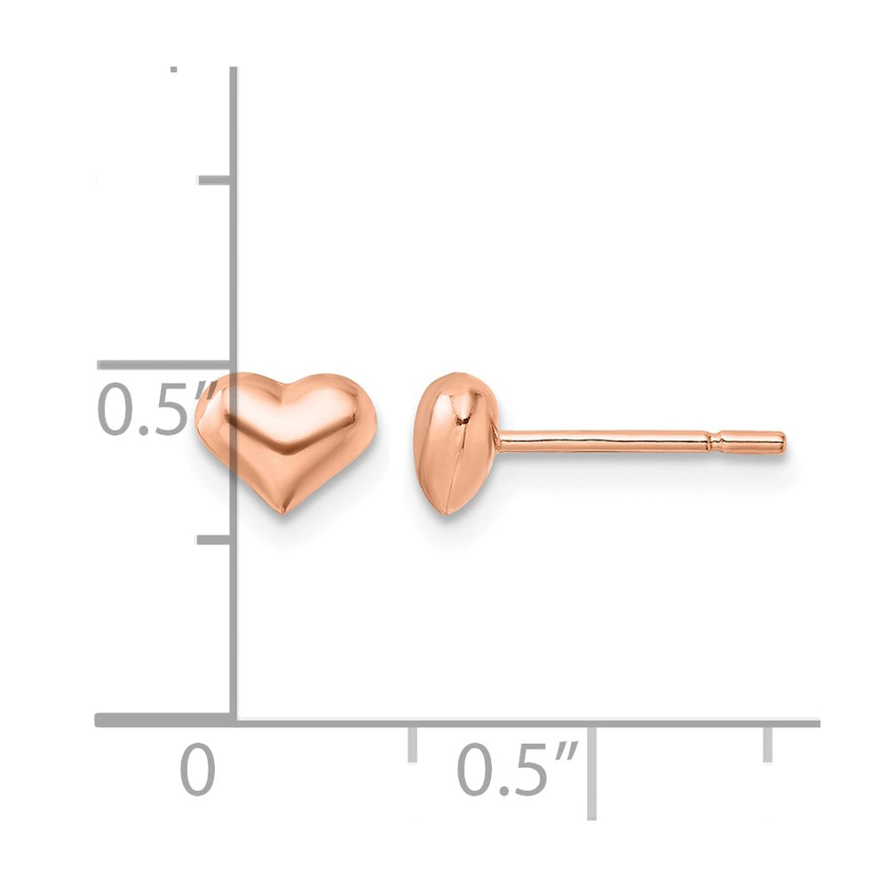 Sterling Silver Rose-tone Puffed Heart Post Earrings