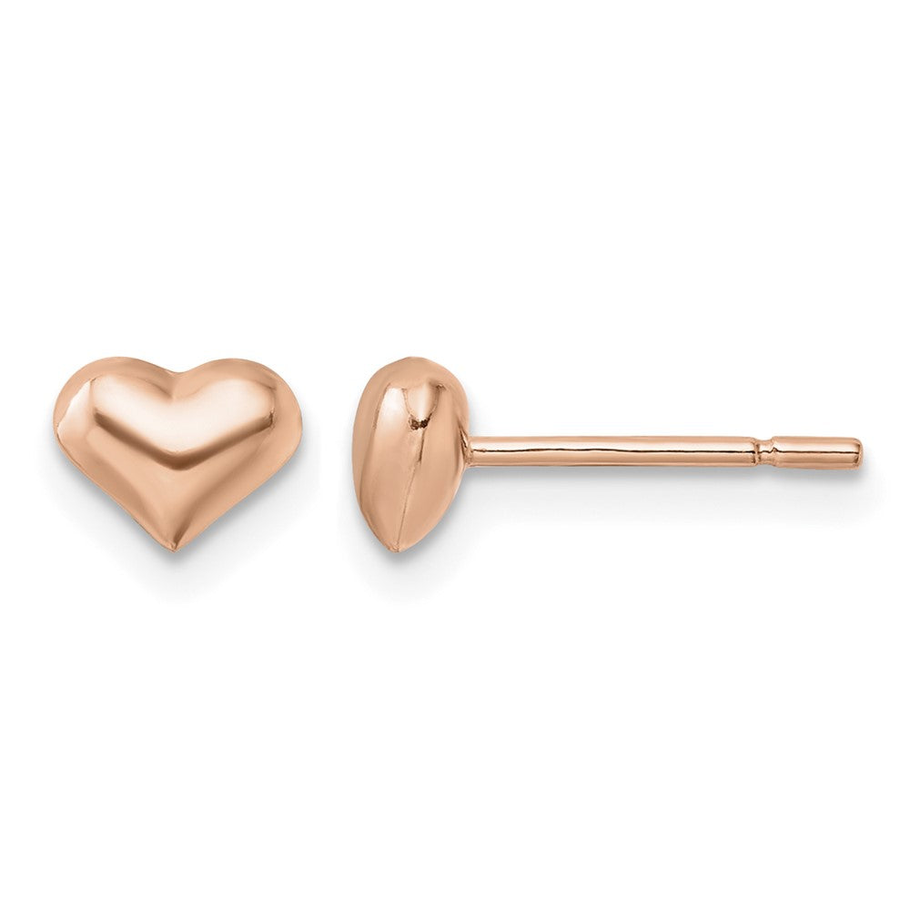 Sterling Silver Rose-tone Puffed Heart Post Earrings