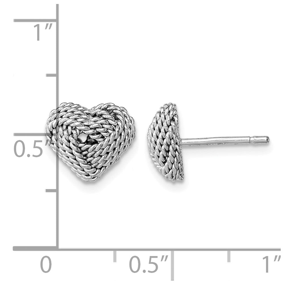 Sterling Silver Rhodium-plated Small Twisted Love Knot Heart Post Earrings