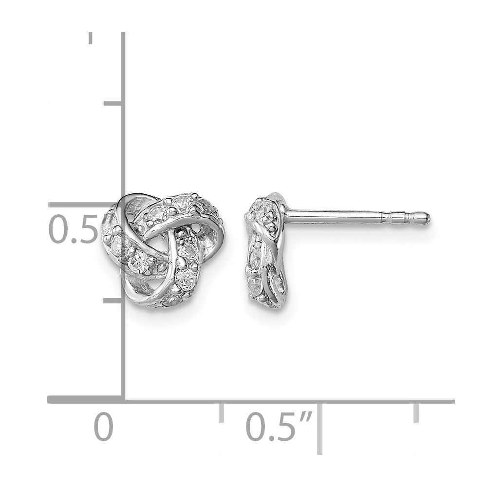 Sterling Silver Rhodium-plated Polished CZ Love Knot Post Earrings