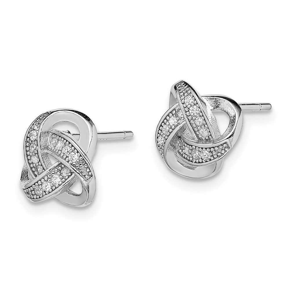Sterling Silver Rhodium-plated CZ Micropavé Love Knot Post Earrings