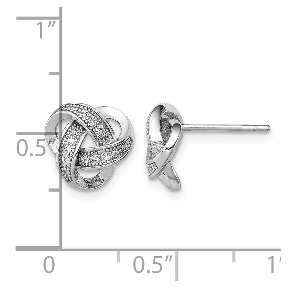 Sterling Silver Rhodium-plated CZ Micropavé Love Knot Post Earrings