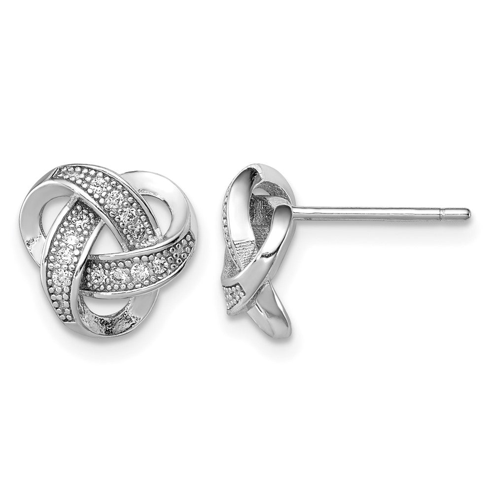 Sterling Silver Rhodium-plated CZ Micropavé Love Knot Post Earrings