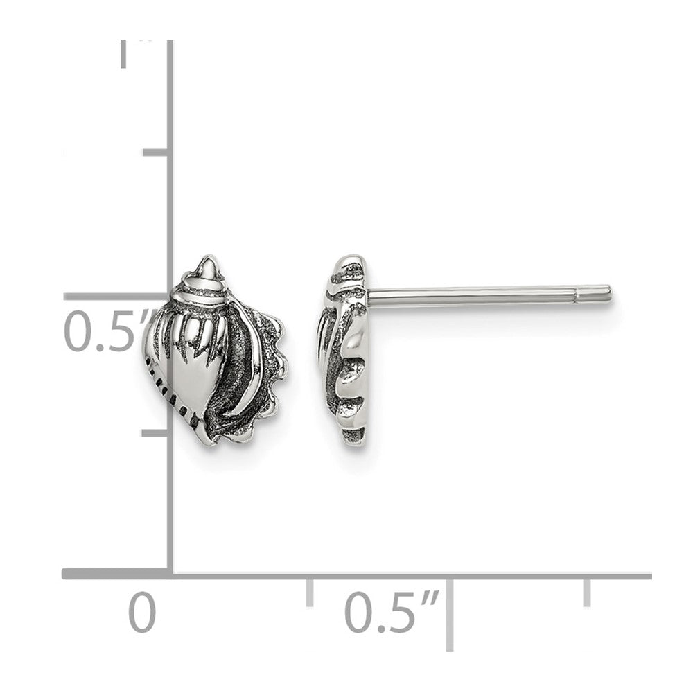 Sterling Silver Polished and Antiqued Sea Shell Post Earrings