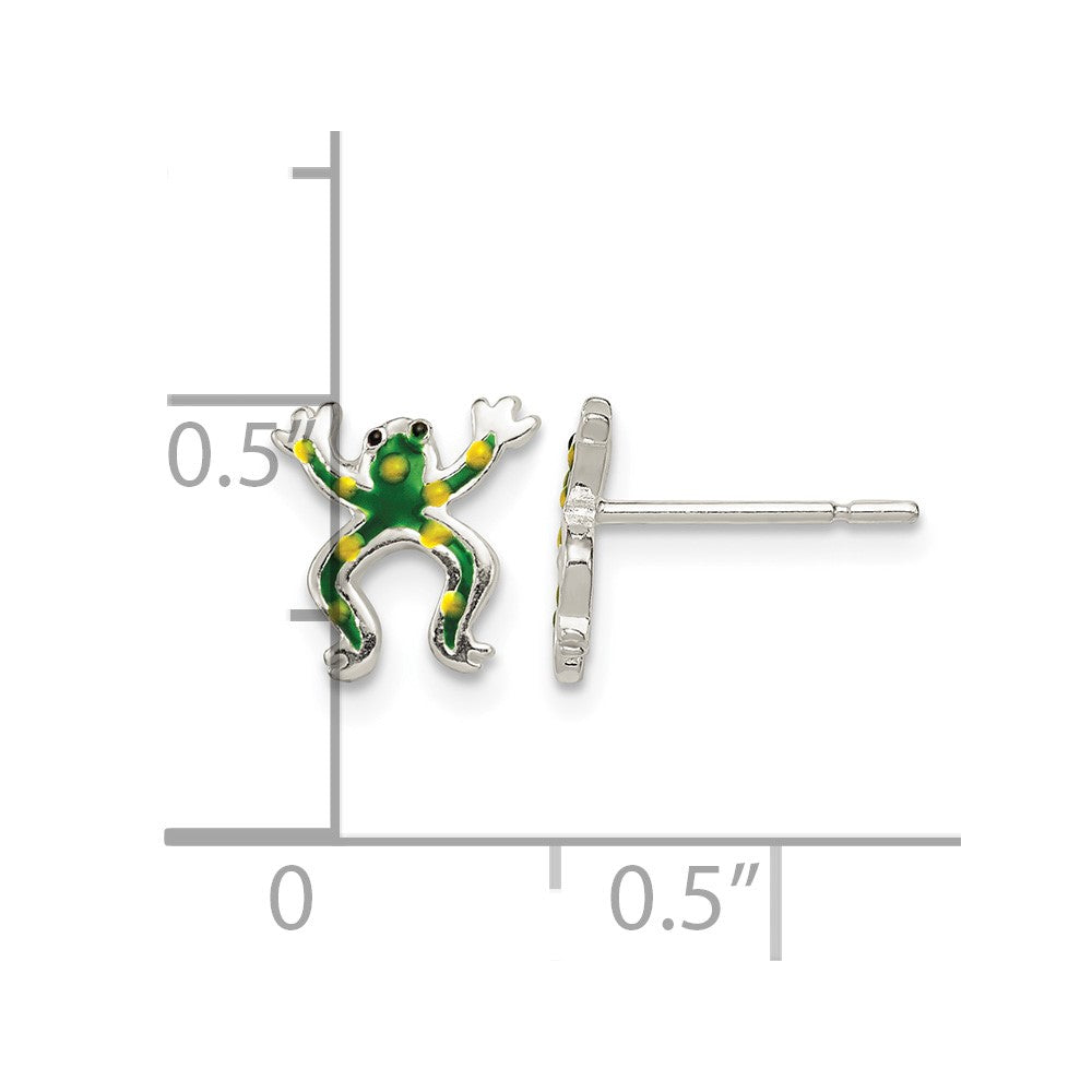 Sterling Silver Polished Enamel Frog Post Earrings