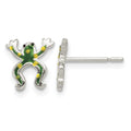 Sterling Silver Polished Enamel Frog Post Earrings