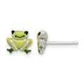Sterling Silver Polished Green Enamel Frog Post Earrings