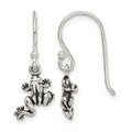 Sterling Silver and Antiqued Frog Shepherd Hook Earrings