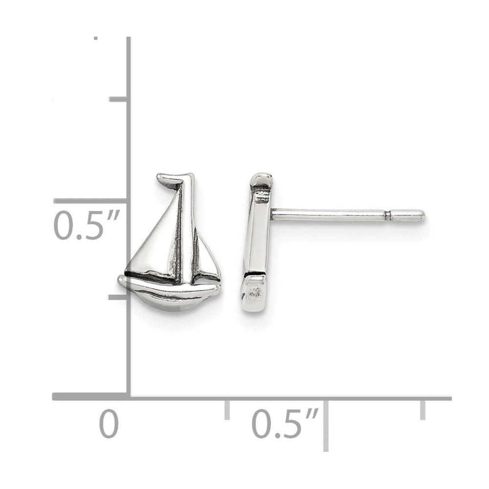 Sterling Silver Polished and Antiqued Sailboat Post Earrings